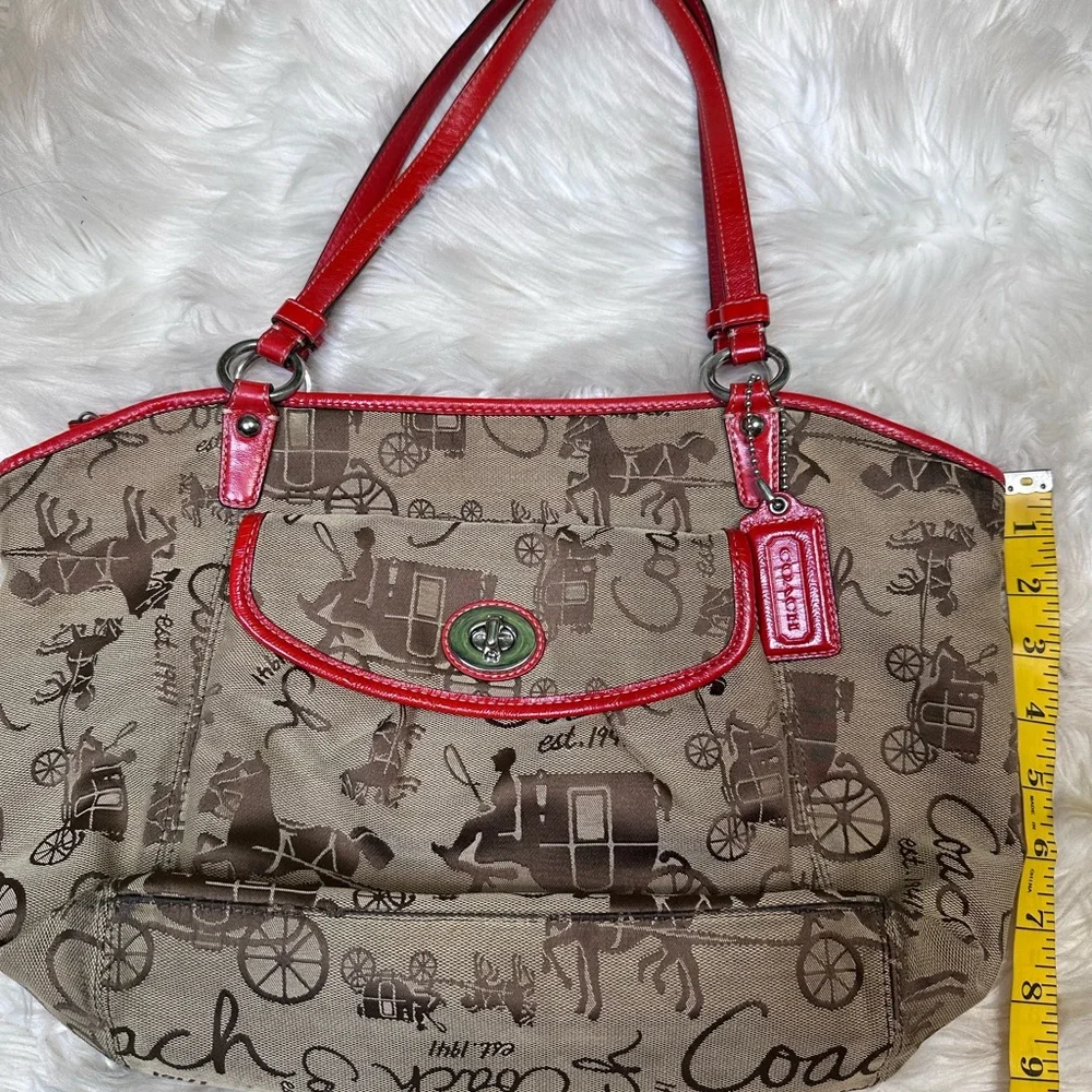 Coach Red and Brown Shoulder Bag with‎ horse and carriage Design vintage coach